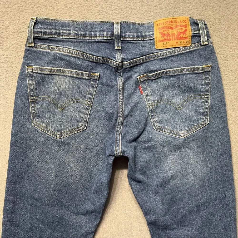 Levis 511 Mens 32x29 Slim Fit Straight Leg Blue Jeans Medium Wash Denim Casual